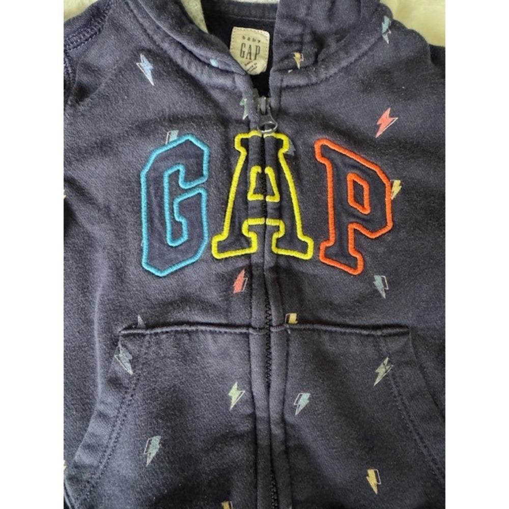 Baby Gap Navy Lightning Bolt Zip Up Hoodie Bear Ears Logo Blue 18-24 Months - Picture 2 of 5